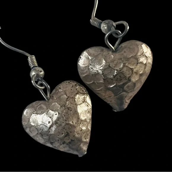 HEART EARRINGS BALI Sterling Silver Hammered Heart Vintage Karen Hill Tribe - Picture 2 of 5